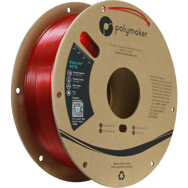 [MOQ: 10KG] PolyLite PETG Translucent Red, 1.75 mm / 1000 g