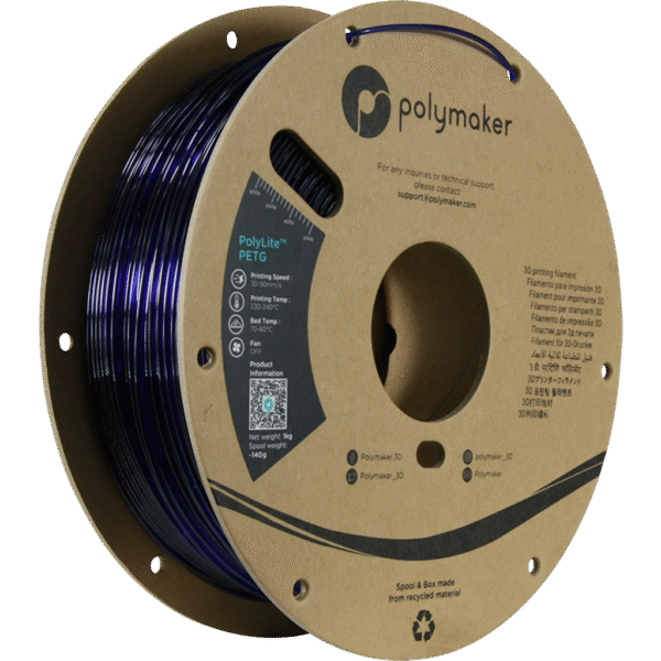 [MOQ: 10KG] PolyLite PETG Translucent Blue, 1.75 mm / 1000 g