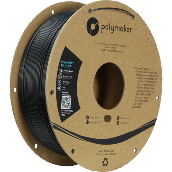[MOQ: 10KG] Polymide PA12-CF Black, 1.75 mm / 500 g
