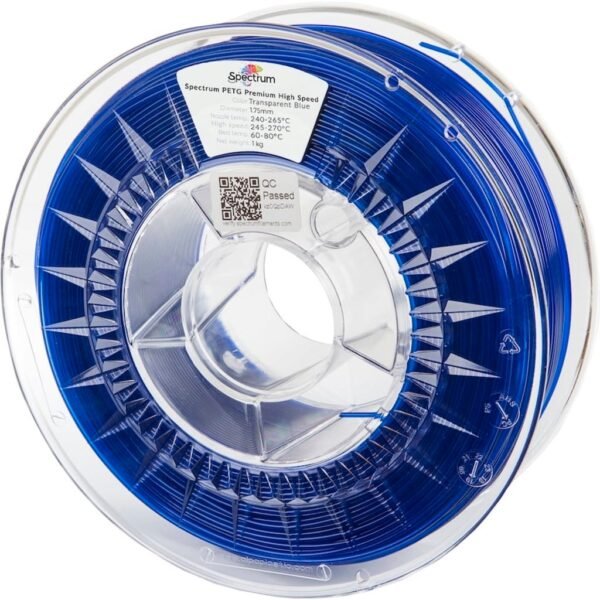 [MOQ: 10KG] PETG Premium High Speed Transparent Blue, 1.75 mm / 1000 g
